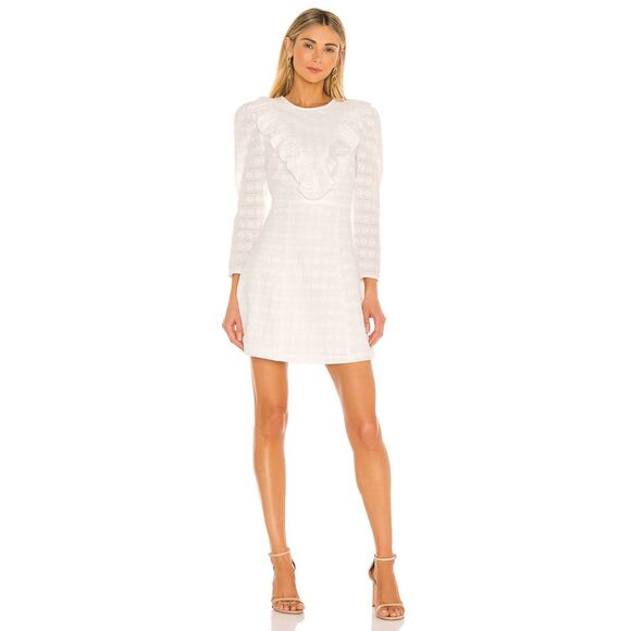 Likely Emelynn Ruffle Floral Eyelet Fit & Flare Mini Dress in White size 6